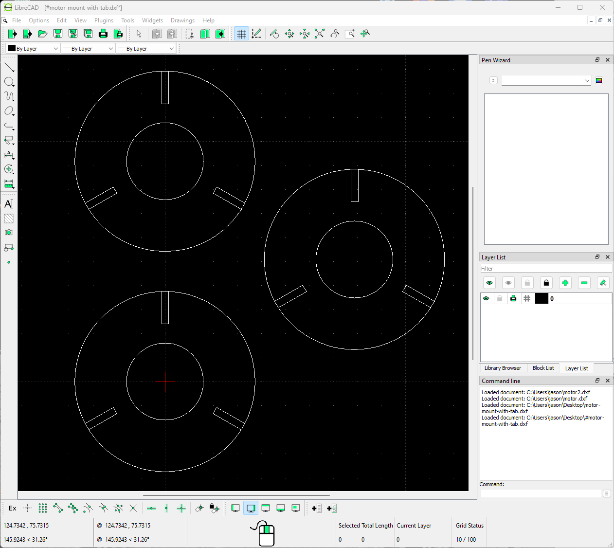 Motor mount sketch in LibreCAD